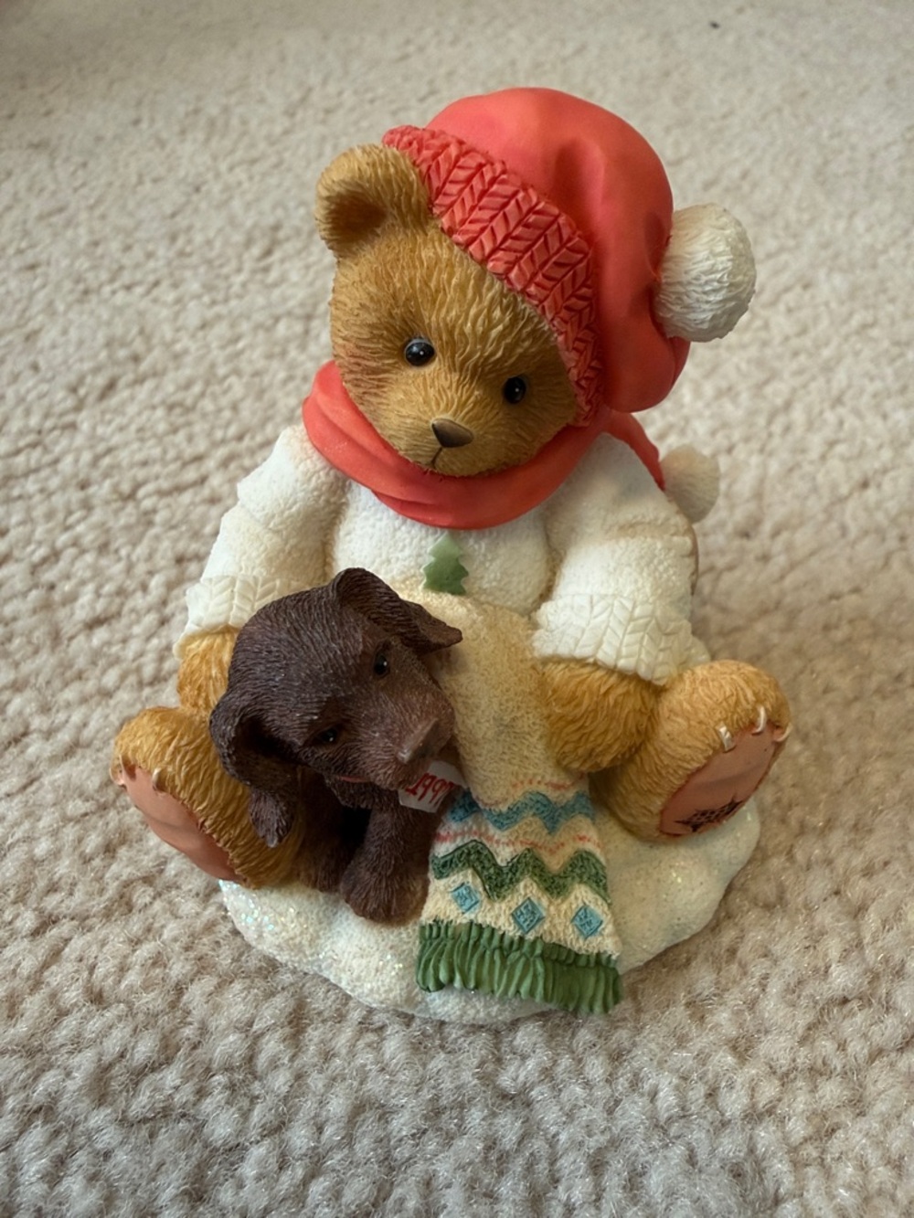 Cherished Teddies LEE Festive Bear Figurine with Puppy